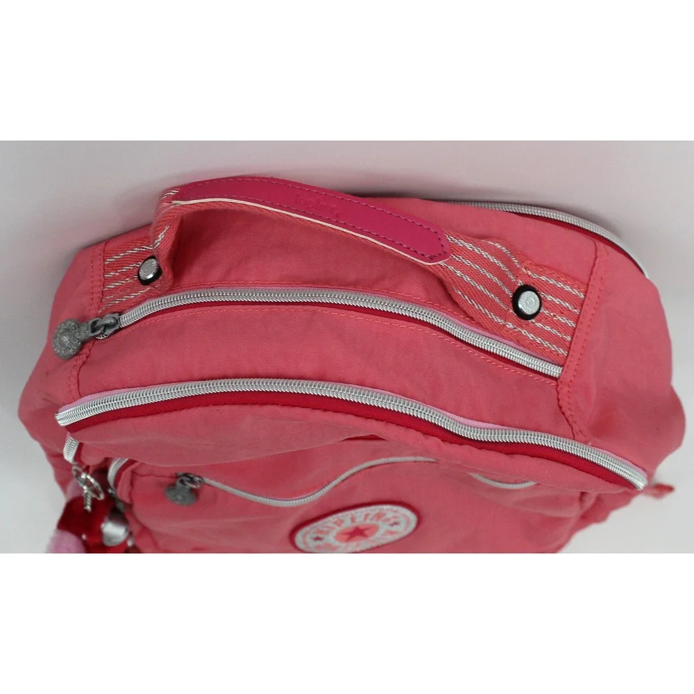 Kipling Seoul Extra Large Laptop Backpack Coral Pink Nylon Monkey Keychain Bag